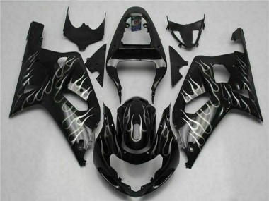 Shop 2001-2003 Suzuki GSXR 600/750 Motorcycle Fairings - Glossy Black Silver Flame Canada