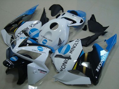 Shop 2005-2006 Honda CBR600RR Motorcycle Fairings - White Blue Glossy Black Konica Minolta Canada