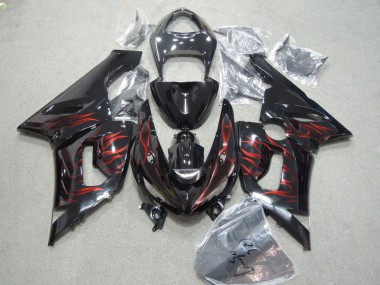 Shop 2005-2006 Kawasaki ZX6R Motorcycle Fairings - Glossy Black Red Flame Canada
