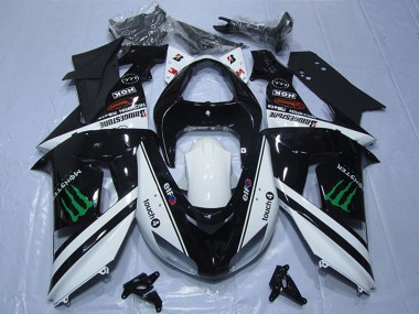 Shop 2007-2008 Kawasaki ZX6R Motorcycle Fairings - Black White Monster Touch4 Canada