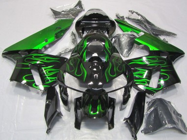 Shop 2005-2006 Honda CBR600RR Motorcycle Fairings - Glossy Black Vibrant Green Flame Canada
