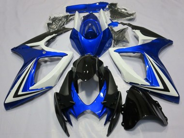 Shop 2006-2007 Suzuki GSXR 600 / GSXR 750 Motorcycle Fairings - White Blue Glossy Black Stripe Canada