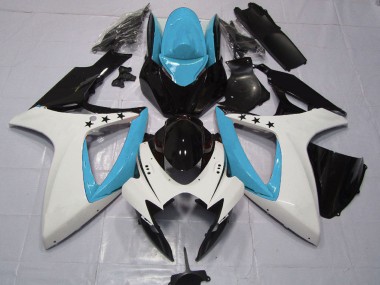 Shop 2006-2007 Suzuki GSXR 600 / GSXR 750 Motorcycle Fairings - Light Blue White Glossy Black Star Canada