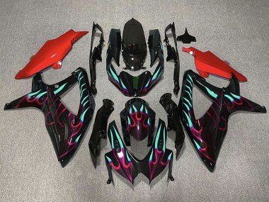 Shop 2008-2010 Suzuki GSXR 600 / GSXR 750 Motorcycle Fairings - Glossy Black Red Cyan Flame Canada
