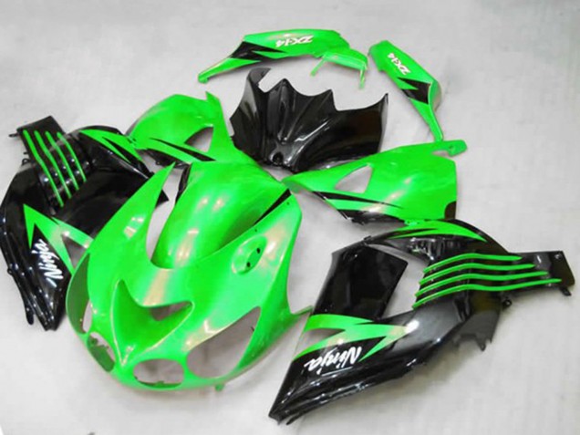 2012-2024 Kawasaki ZX14R ZZR1400 Motorcycle Fairings - Green Glossy Black White Ninja Canada