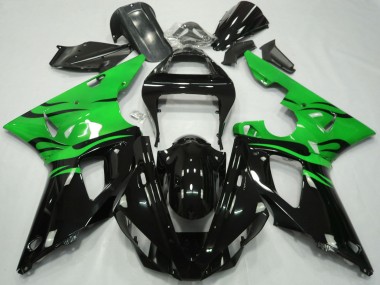 Shop 2000-2001 Yamaha R1 Motorcycle Fairings - Green Glossy Black Flame Canada