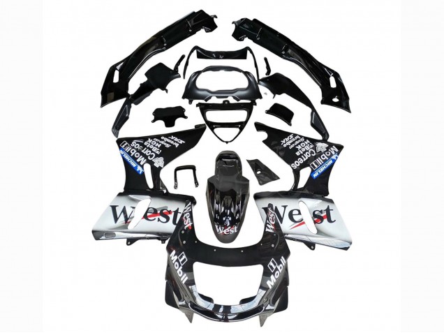 1998-2003 Kawasaki ZZR600 Motorcycle Fairings - Glossy Black White West Canada