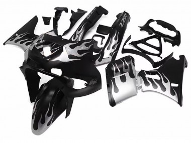 Shop 1998-2003 Kawasaki ZZR600 Motorcycle Fairings - Glossy Black Silver Flame Canada