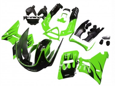 Shop 1998-2003 Kawasaki ZZR600 Motorcycle Fairings - Green Glossy Black Flame Canada