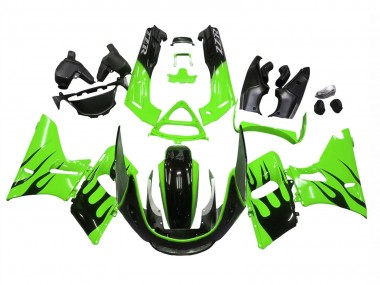 Shop 1998-2003 Kawasaki ZZR600 Motorcycle Fairings - Green Glossy Black Flame Canada