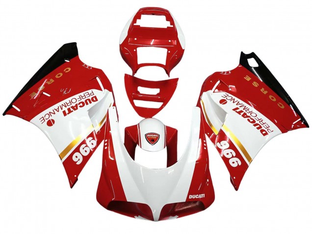 1993-2005 Ducati 996 Motorcycle Fairings - White Red Gold Glossy Black Corse Performance Canada