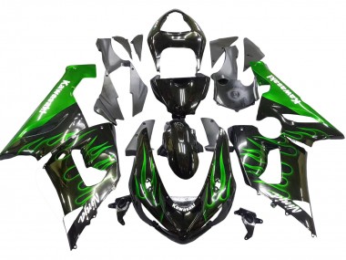 Shop 2005-2006 Kawasaki ZX6R Motorcycle Fairing - Glossy Black Green Flame Canada