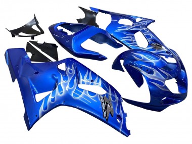Shop 2001-2003 Suzuki GSXR 600 / GSXR 750 Motorcycle Fairings - Blue with White Flame Canada