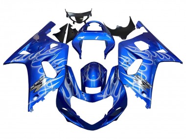 Shop 2001-2003 Suzuki GSXR 600 / GSXR 750 Motorcycle Fairings - Blue with White Flame Canada