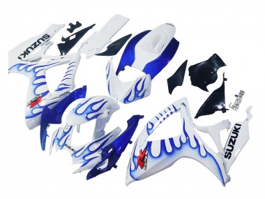 Shop 2006-2007 Suzuki GSXR 600 / GSXR 750 Motorcycle Fairings - White Blue Flame Canada