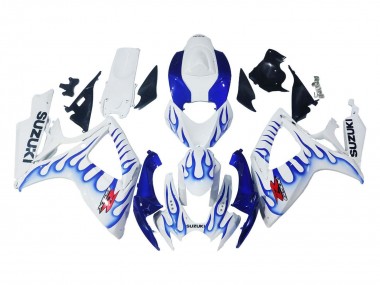 Shop 2006-2007 Suzuki GSXR 600 / GSXR 750 Motorcycle Fairings - White Blue Flame Canada