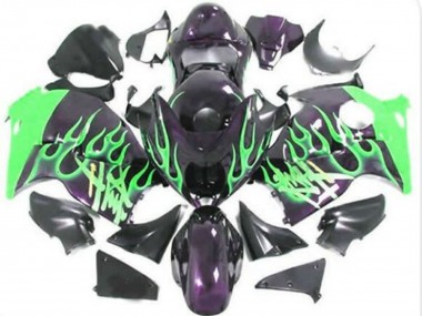 Shop 1996-2007 Suzuki GSXR 1300 Hayabusa Motorcycle Fairings - Glossy Black Green Flame Canada