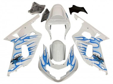 Shop 2001-2003 Suzuki GSXR 600 / GSXR 750 Motorcycle Fairings - White Blue Flame Canada