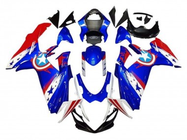 Shop 2011-2024 Suzuki GSXR 600 / GSXR 750 Motorcycle Fairings - Blue White Red Captain America Canada