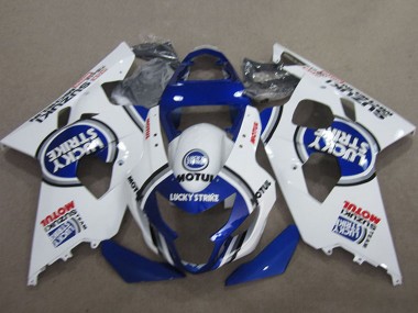 Shop 2004-2005 Suzuki GSXR 600 Motorcycle Fairings - White Blue Lucky Strike Motul Canada