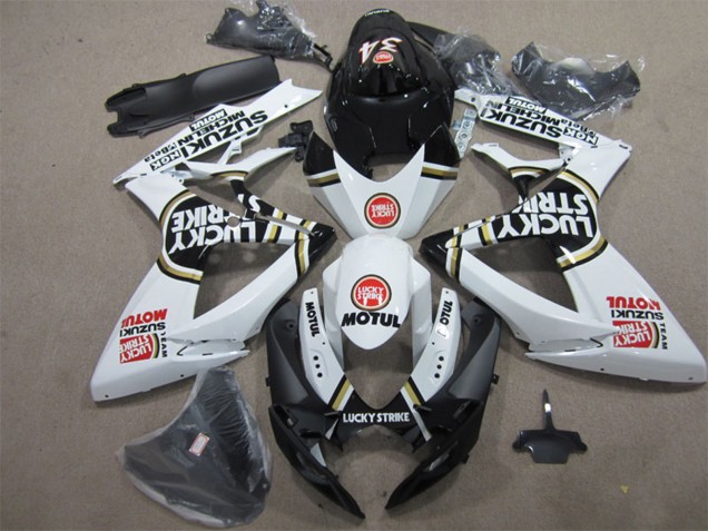2006-2007 Suzuki GSXR 600 Motorcycle Fairings - White Black Red Lucky Strike Motul Canada