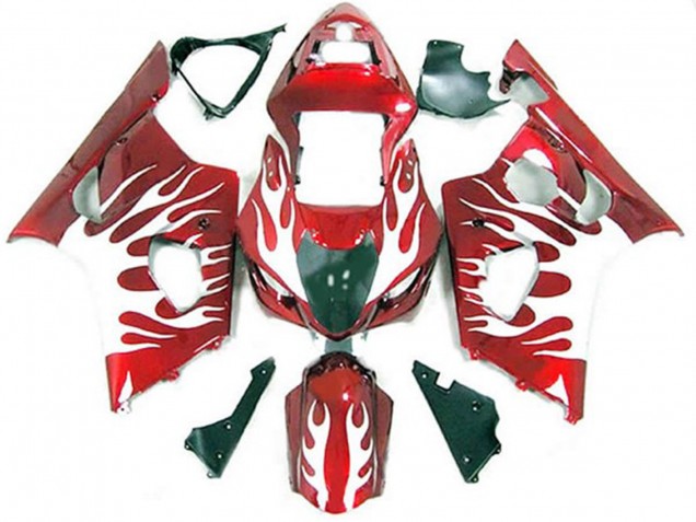 2003-2004 White and Red Flame GSXR 1000 Fairings 2003-2004 White and Red Flame GSXR 1000 Fairings