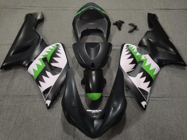 2005-2006 Matte Black and Green Shark ZX6R Fairings