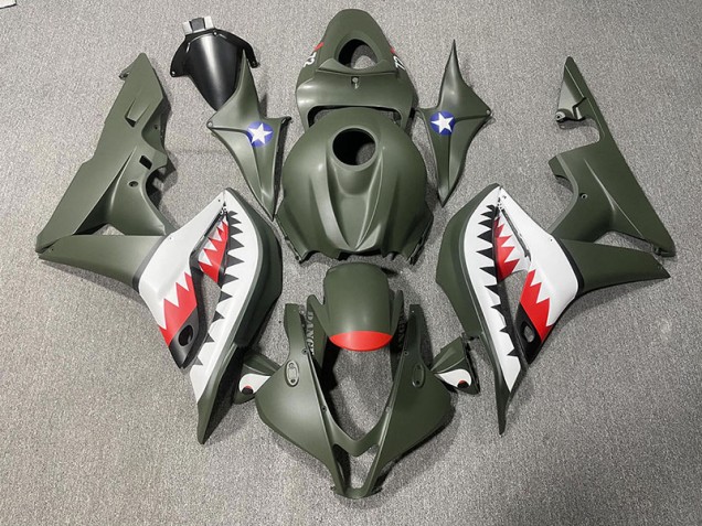 2007-2008 Matte Green & Red Shark CBR600RR Fairings