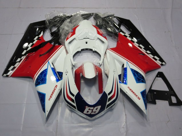 2007-2014 69 White and Red Ducati 848 1098 1198 Fairings 2007-2014 69 White and Red Ducati 848 1098 1198 Fairings