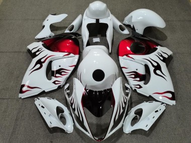 2008-2020 Gloss White & Red Flame GSXR 1300 Hayabusa Fairings