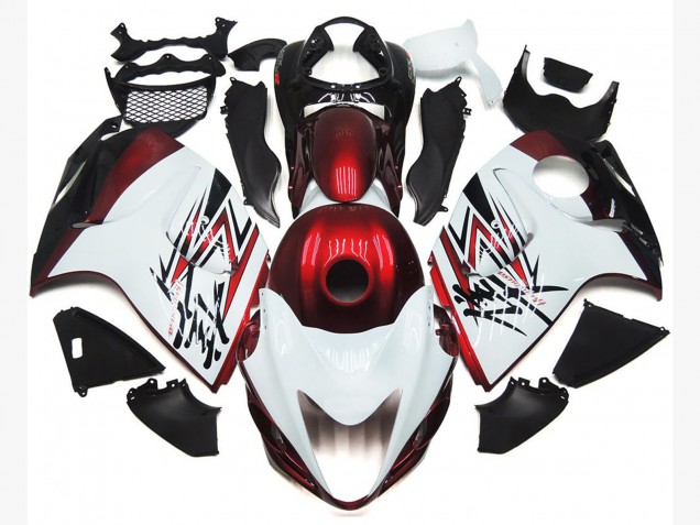 2008-2020 Gloss White with Deep Red Custom GSXR 1300 Hayabusa Fairings 2008-2020 Gloss White with Deep Red Custom GSXR 1300 Hayabusa Fairings