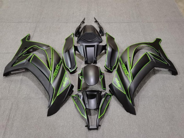 2011-2015 Matte Black & Green Lining ZX10R Fairings 2011-2015 Matte Black & Green Lining ZX10R Fairings